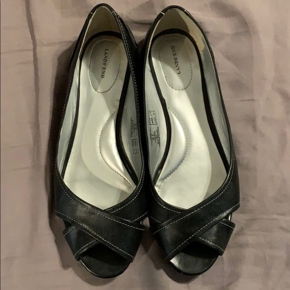 Land's End leather peep toe flats